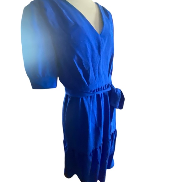 DKNY Midi Dress Womens Size 8 Royal Blue Fit & Flare Tiered Tie Waist V-Neck NWT - Picture 11 of 15